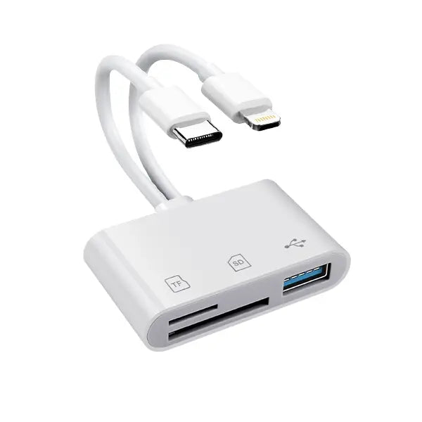 5-in-1 SD Card Reader for iPhone,iPad,USB-C Devices, Lightning/USB-C Dual Port Adapter, Supports SD/MicroSD & USB 3.0, Fast Transfer, Plug & Play, No App Needed