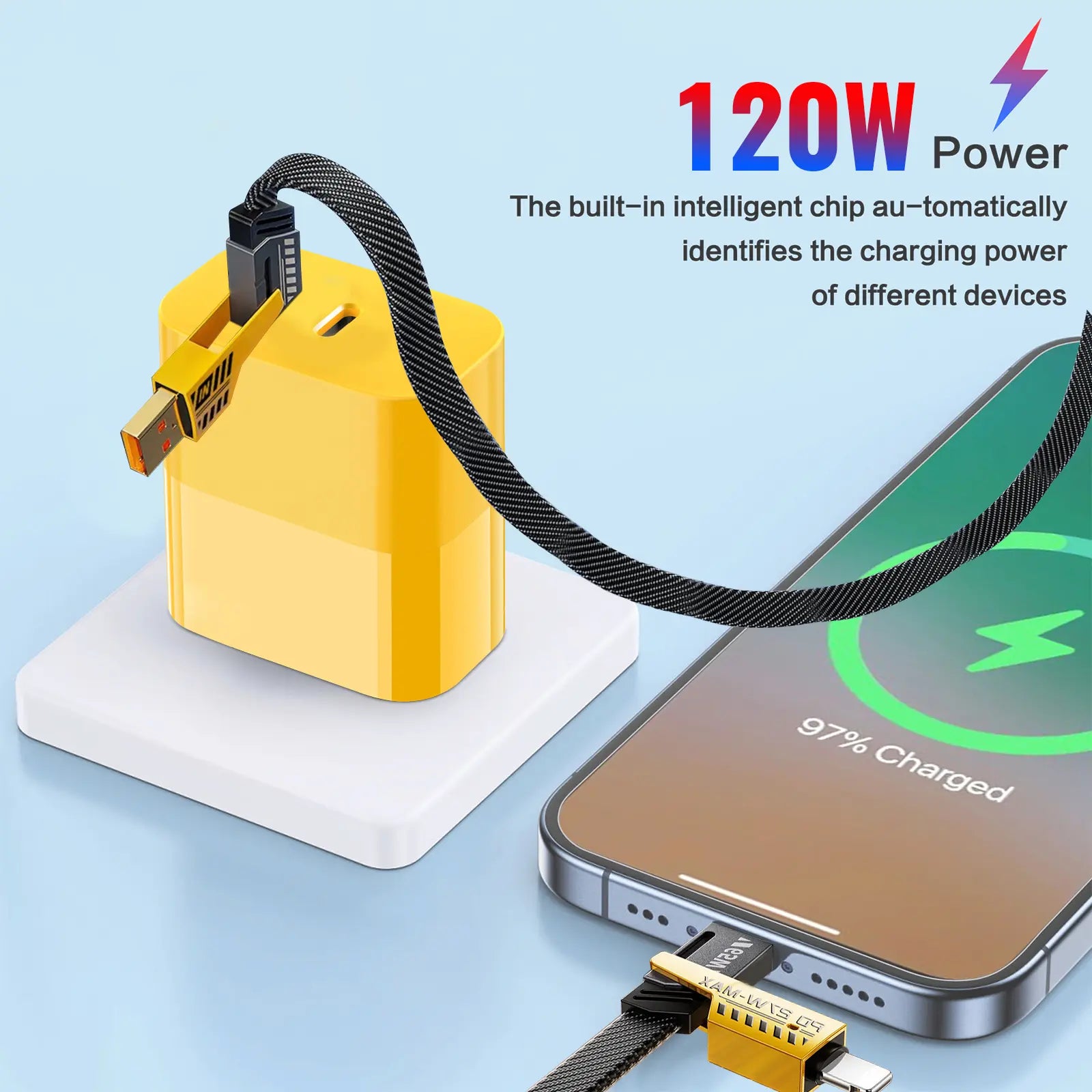 1-Pack Portable Fast Charger, Type C/USB A Dual Ports Adapter,4 in 1 Fast Charging Cable & Data Sync, 5FT Flat Braided Charger Cord for iPhone 17/16/15/14/13/12Pro Max/iPad/Airpods/Samsung Series Phone Accessories