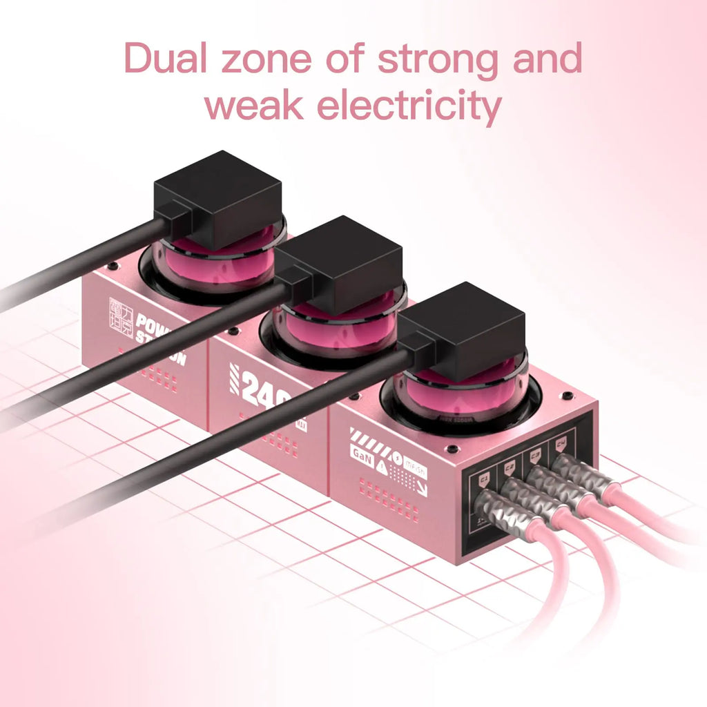 mfish E-Tank Pink 7-in-1 GaN Charging Station, 240W USB-C + 1250W AC Power Hub with 4 USB-C, 3 AC Outlets & RGB Light