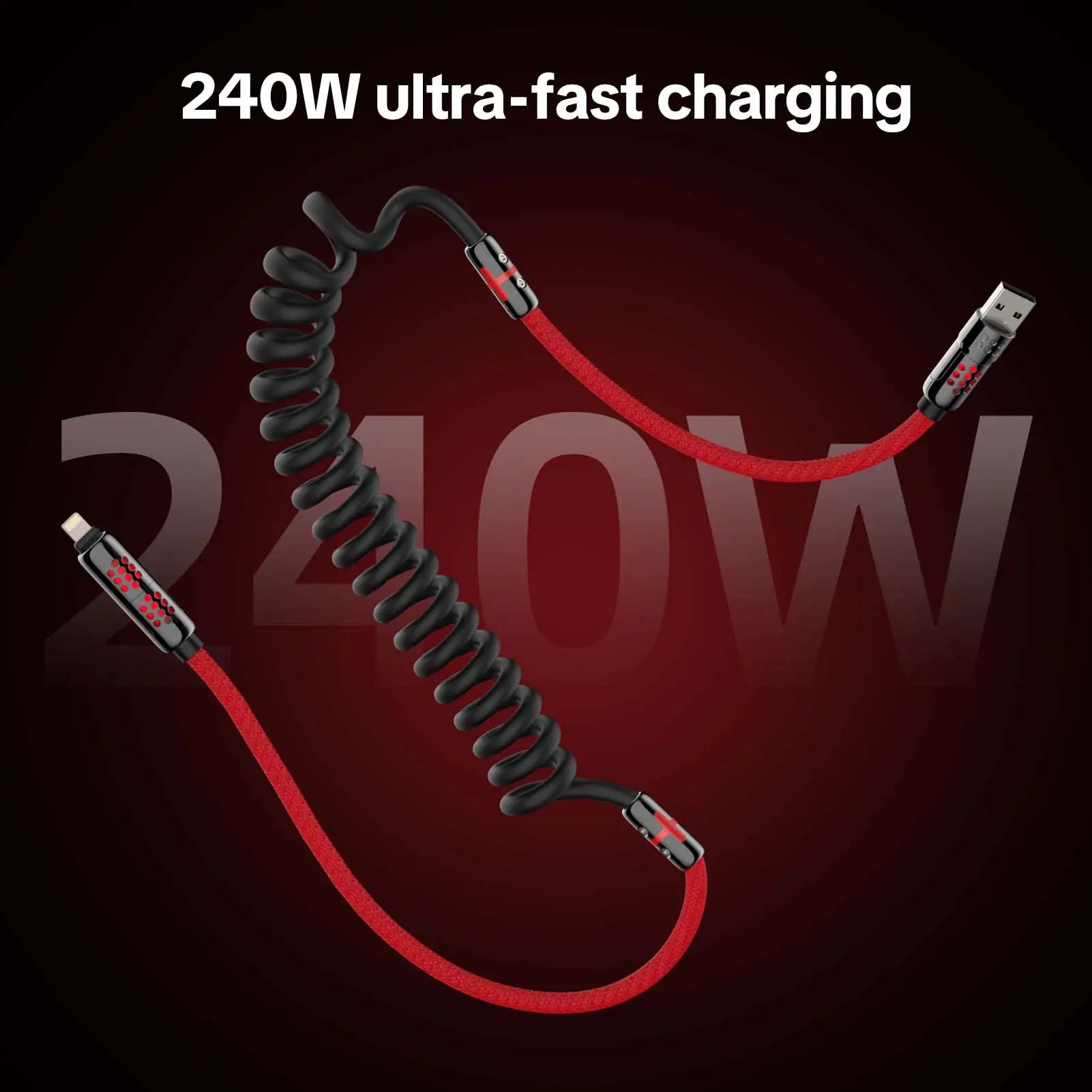 mfish Armored Dragon VIII 4-in-1 Coiled Universal USB Charger Cable ️-240W Fast Charging & Data Sync for iPhone 16/15, iPad Pro, Samsung Electronic