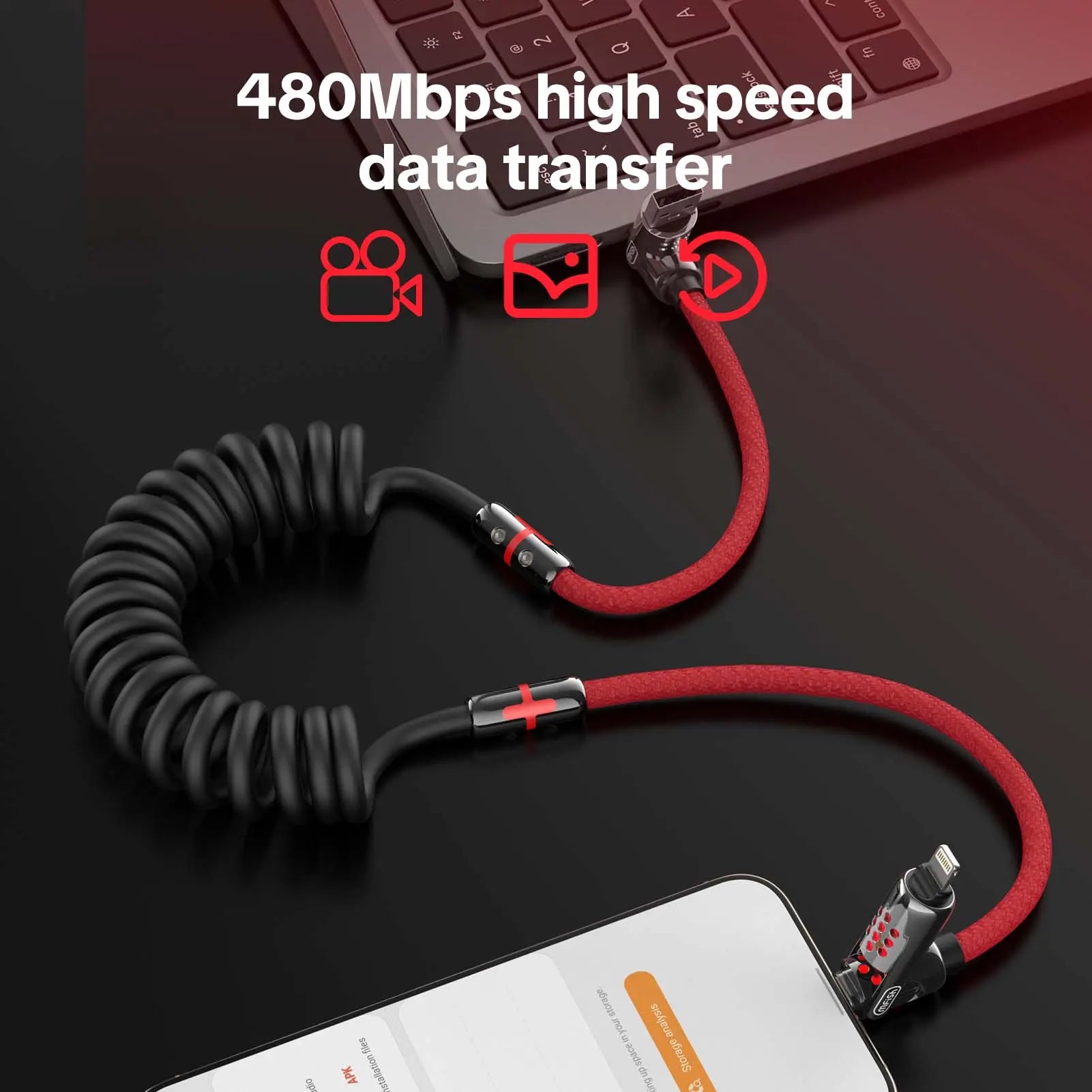 mfish Armored Dragon VIII 4-in-1 Coiled Universal USB Charger Cable ️-240W Fast Charging & Data Sync for iPhone 16/15, iPad Pro, Samsung Electronic