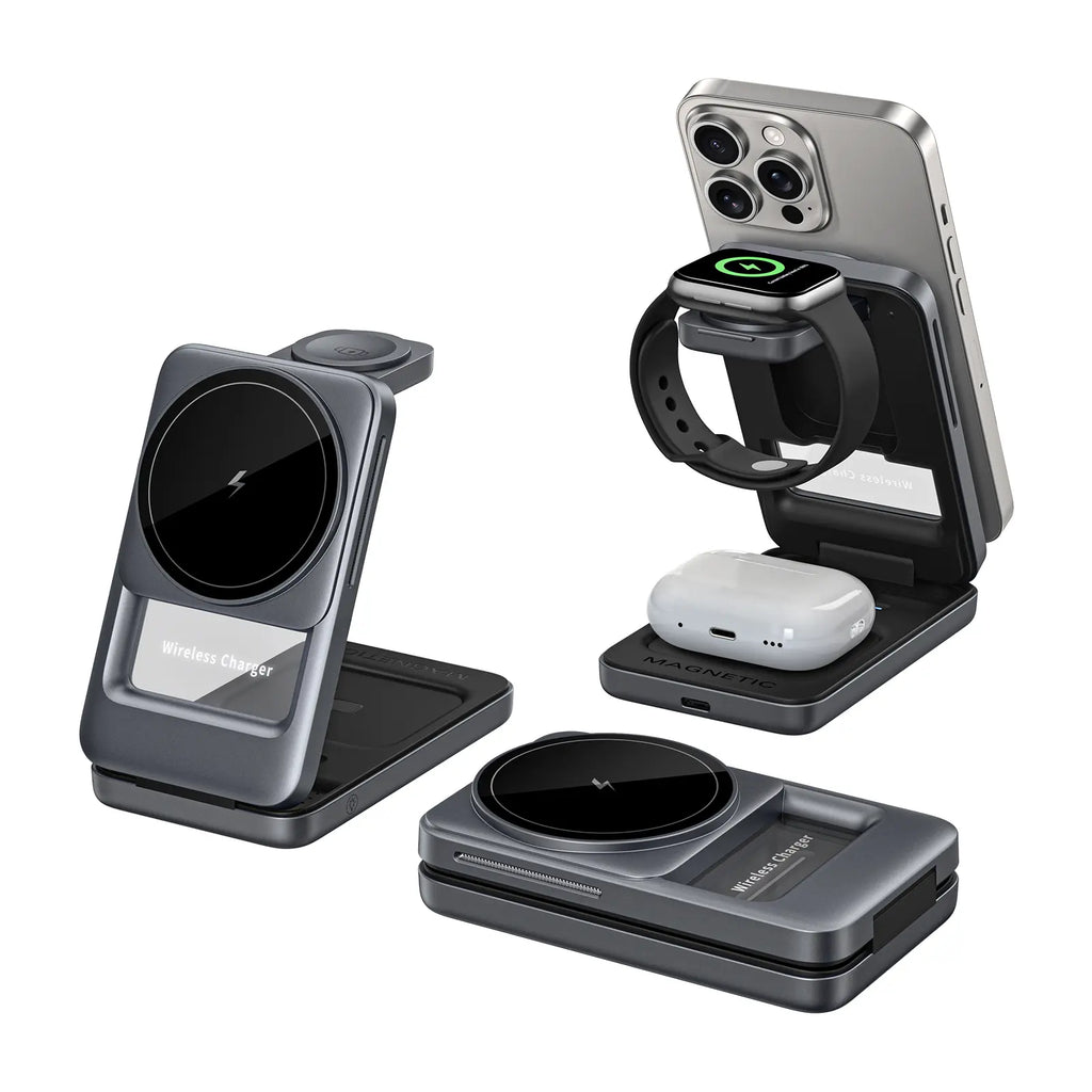 3 in 1 Magnetic Wireless Charging Station Mag-safe Charger Stand Magnetic Charger Dock 15W for iPhone 16 15 14 13 12 Series, For iwatch 3- 10 SE/Ultra, For Air 2-4 Pro, Space-saving, Exquisite Gift