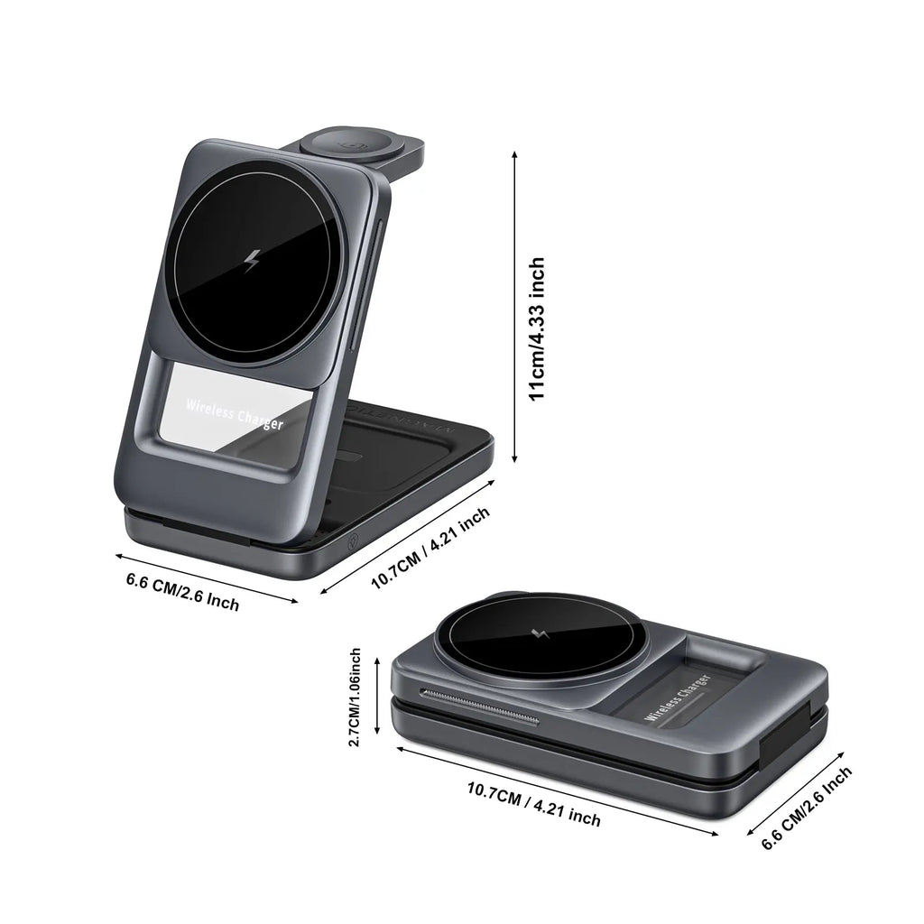 3 in 1 Magnetic Wireless Charging Station Mag-safe Charger Stand Magnetic Charger Dock 15W for iPhone 16 15 14 13 12 Series, For iwatch 3- 10 SE/Ultra, For Air 2-4 Pro, Space-saving, Exquisite Gift