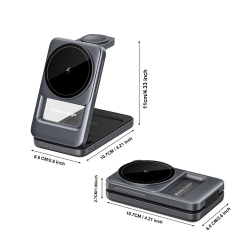 3 in 1 Magnetic Wireless Charging Station Mag-safe Charger Stand Magnetic Charger Dock 15W for iPhone 16 15 14 13 12 Series, For iwatch 3- 10 SE/Ultra, For Air 2-4 Pro, Space-saving, Exquisite Gift