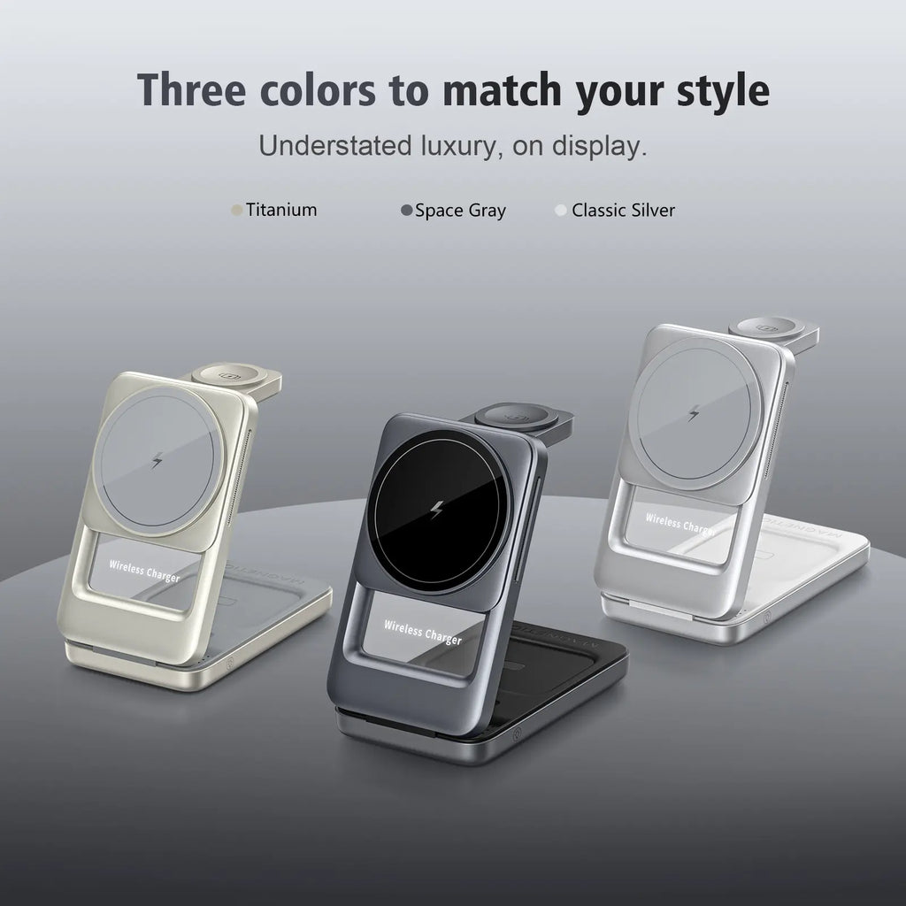 3 in 1 Magnetic Wireless Charging Station Mag-safe Charger Stand Magnetic Charger Dock 15W for iPhone 16 15 14 13 12 Series, For iwatch 3- 10 SE/Ultra, For Air 2-4 Pro, Space-saving, Exquisite Gift