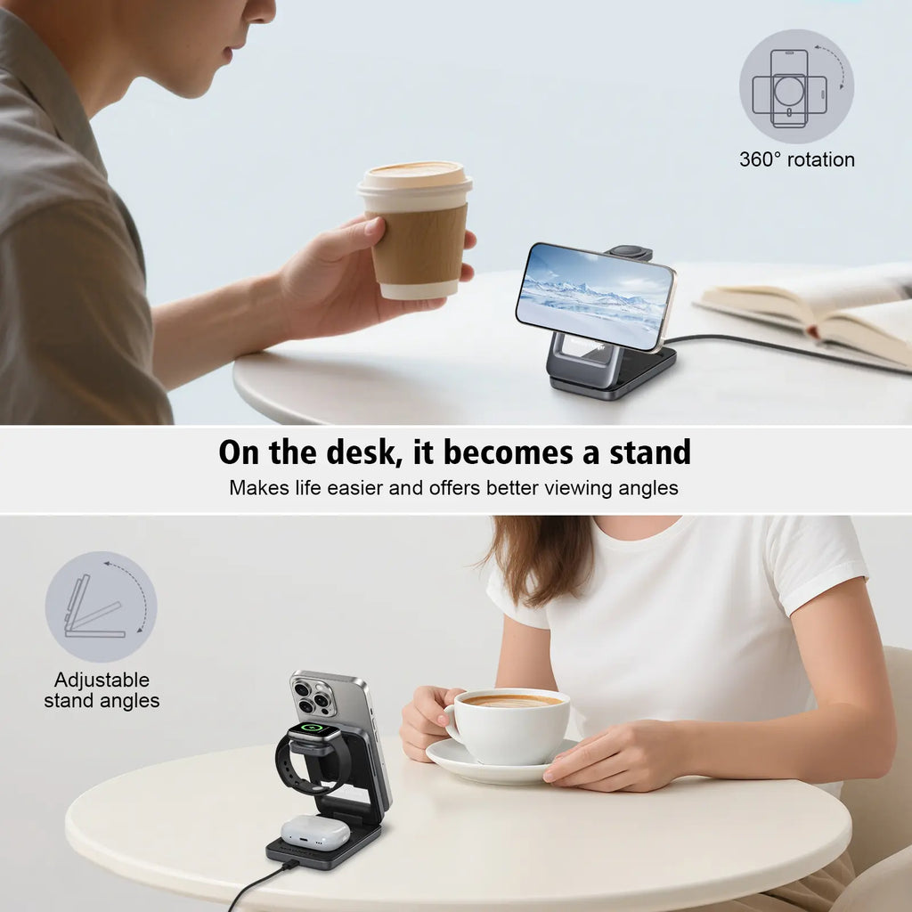 3 in 1 Magnetic Wireless Charging Station Mag-safe Charger Stand Magnetic Charger Dock 15W for iPhone 16 15 14 13 12 Series, For iwatch 3- 10 SE/Ultra, For Air 2-4 Pro, Space-saving, Exquisite Gift