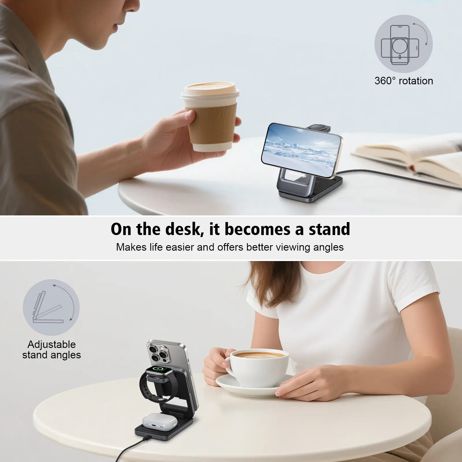 3 in 1 Magnetic Wireless Charging Station Mag-safe Charger Stand Magnetic Charger Dock 15W for iPhone 16 15 14 13 12 Series, For iwatch 3- 10 SE/Ultra, For Air 2-4 Pro, Space-saving, Exquisite Gift