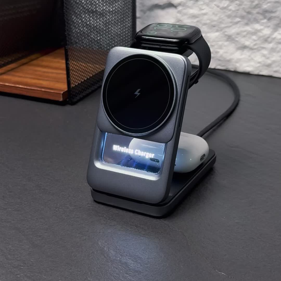 3 in 1 Magnetic Wireless Charging Station Mag-safe Charger Stand Magnetic Charger Dock 15W for iPhone 16 15 14 13 12 Series, For iwatch 3- 10 SE/Ultra, For Air 2-4 Pro, Space-saving, Exquisite Gift