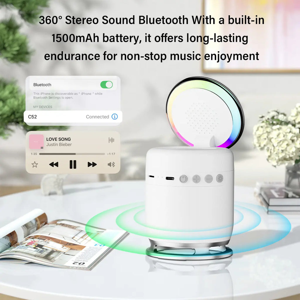 VAISEKE 3 in 1 Charging Station,Magnetic Wireless Charger with Light & Bluetooth Speaker for Apple MagSafe Charger Stand,Foldable Nightstand Charging Station for iPhone,Airpods,Watch