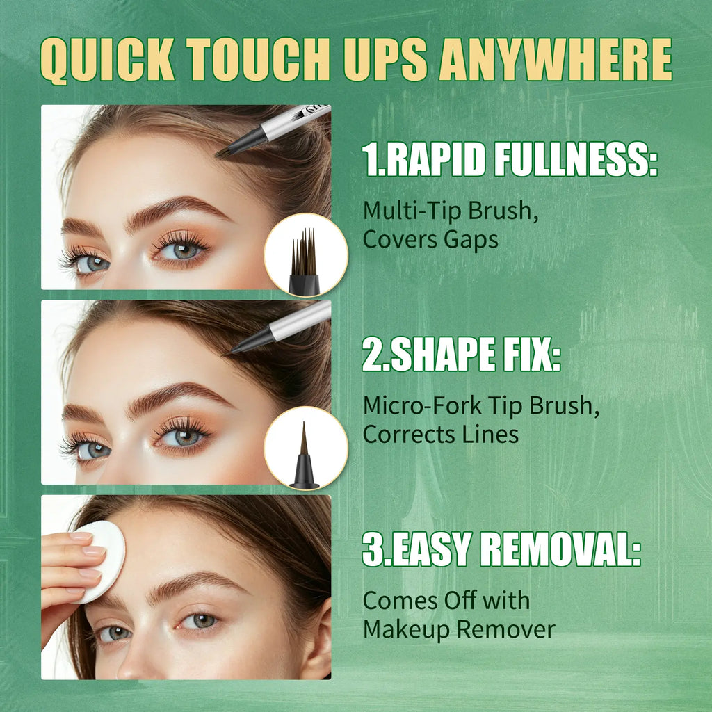 2-in-1 Dual Head 4D Eyebrow Pen with Micro Fork Tip & Fine Brush Tip, Waterproof Long Wear Brow Pencil for Hair Like Natural Strokes, Easy Brow Filling, Shaping & Blending for Beginners Soft Glam Look.
