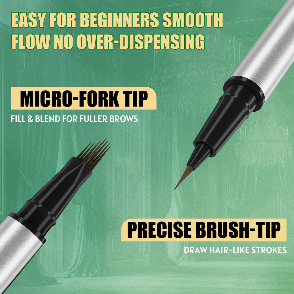 2-in-1 Dual Head 4D Eyebrow Pen with Micro Fork Tip & Fine Brush Tip, Waterproof Long Wear Brow Pencil for Hair Like Natural Strokes, Easy Brow Filling, Shaping & Blending for Beginners Soft Glam Look.