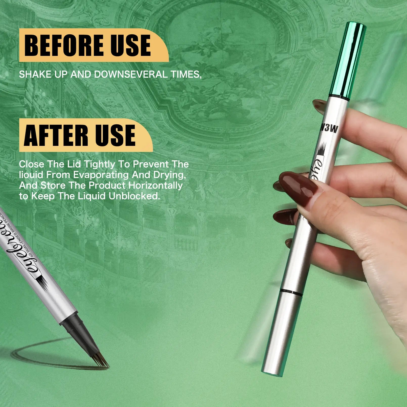 2-in-1 Dual Head 4D Eyebrow Pen with Micro Fork Tip & Fine Brush Tip, Waterproof Long Wear Brow Pencil for Hair Like Natural Strokes, Easy Brow Filling, Shaping & Blending for Beginners Soft Glam Look.